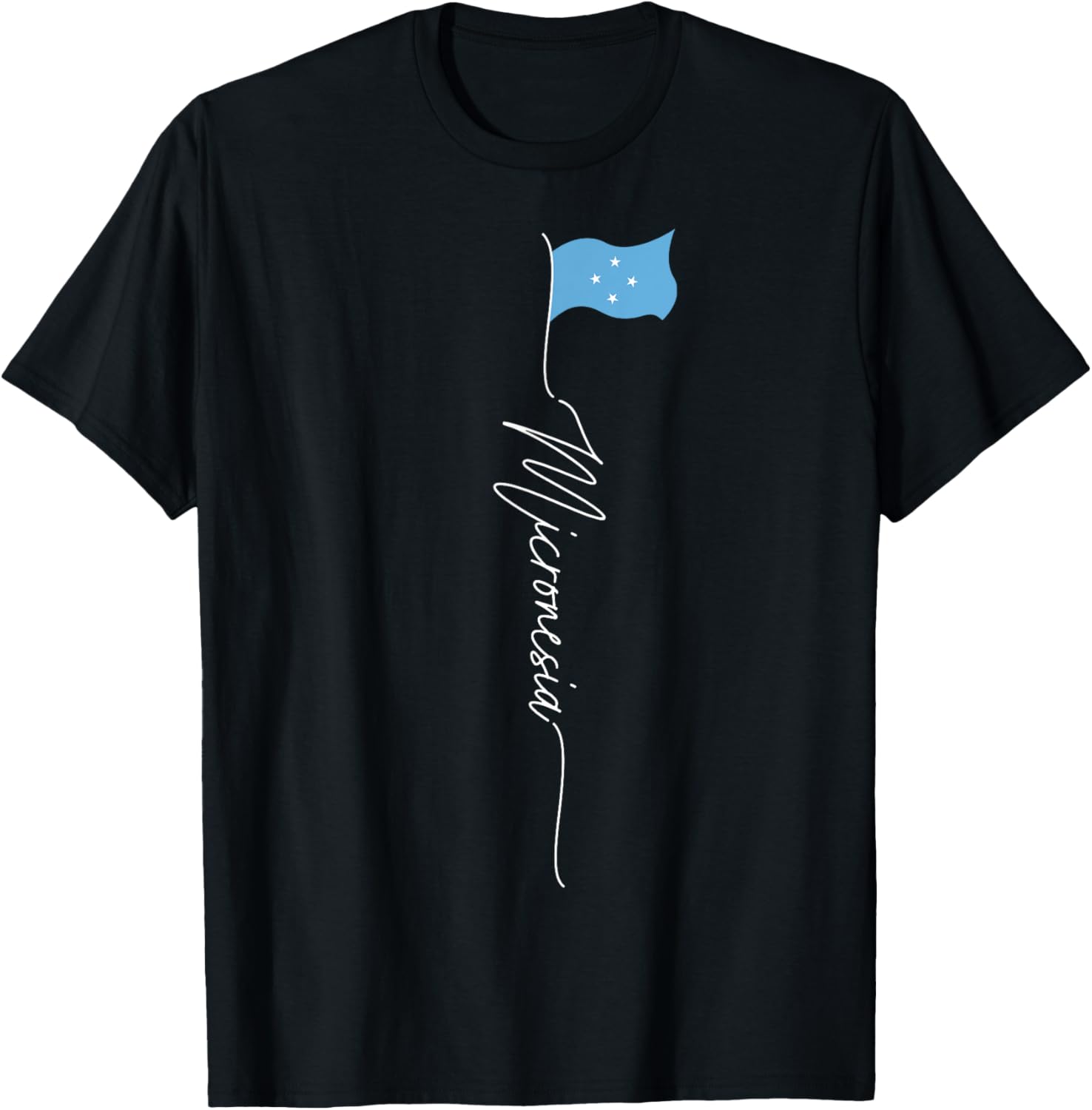 Micronesian Flag T-Shirt, Unisex-Adults, Black, Small, Short Sleeve