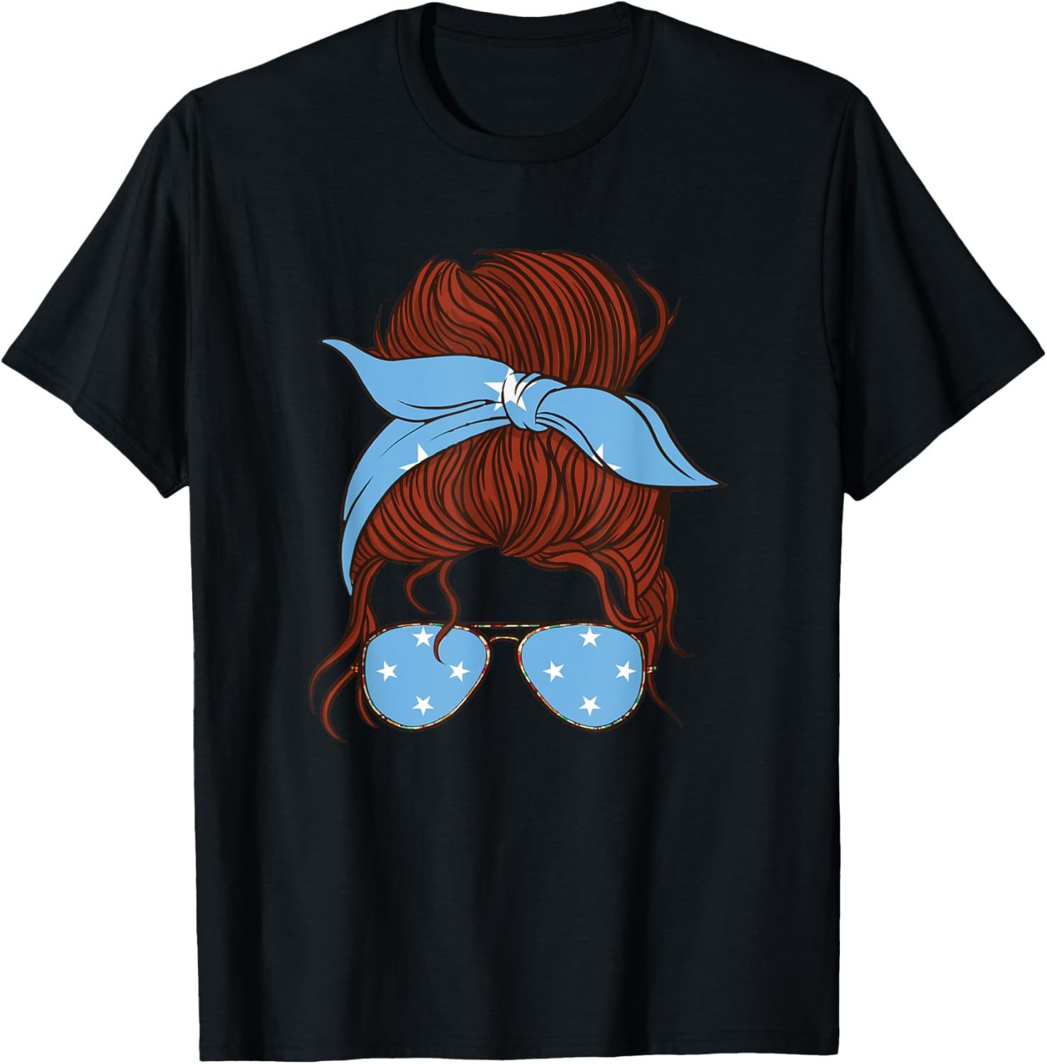Micronesia Messy Hair Girl Bun Woman Micronesian Flag T-Shirt